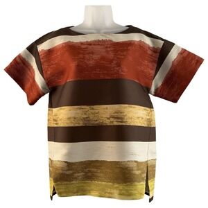 Lafayette 148 New York Shirt Womens Petite P Brown Multicolor Stripe Tunic Top‎